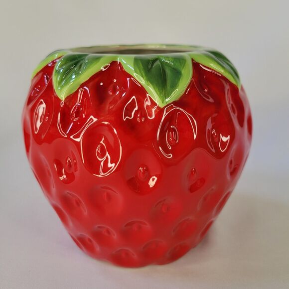 Realistic Ceramic Red Strawberry Shaped Planter Pot Vase Garden Home Decor 5"x6" - Picture 9 of 11